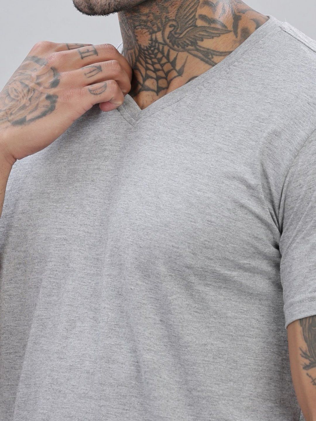 ADRO Men Solid V-Neck Cotton T-shirt
