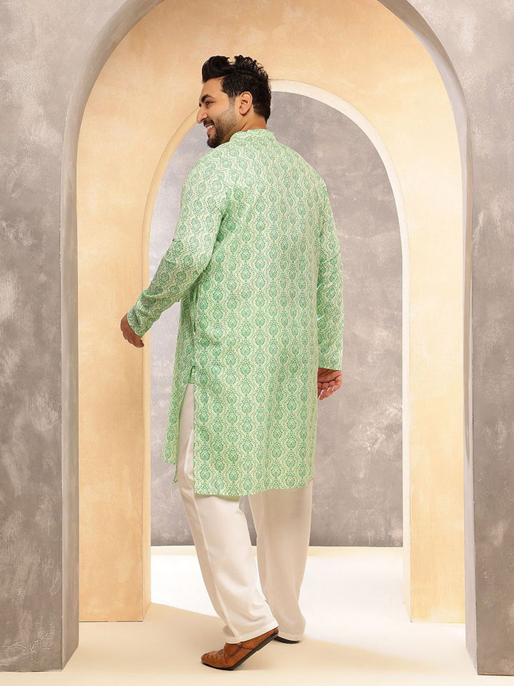 SOJANYA PLUS Men Bandhani Printed Festive Linen Straight Kurta