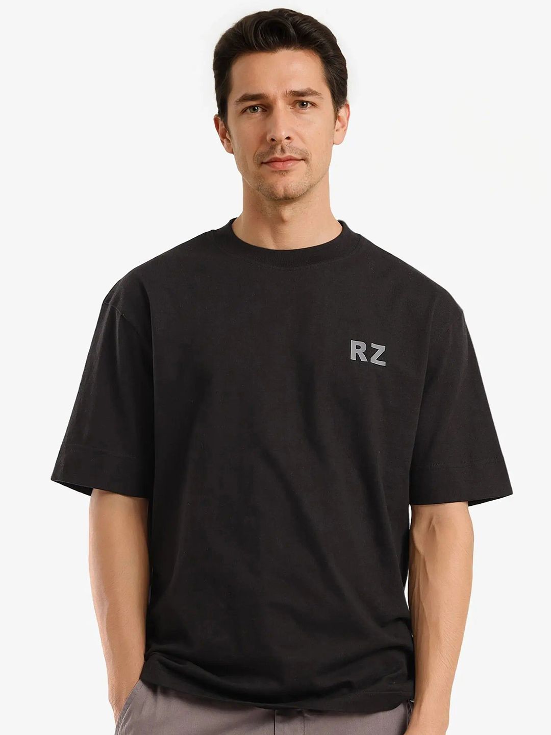 RARE RABBIT Men Typography Printed Round Neck Cotton Oversized T-shirt