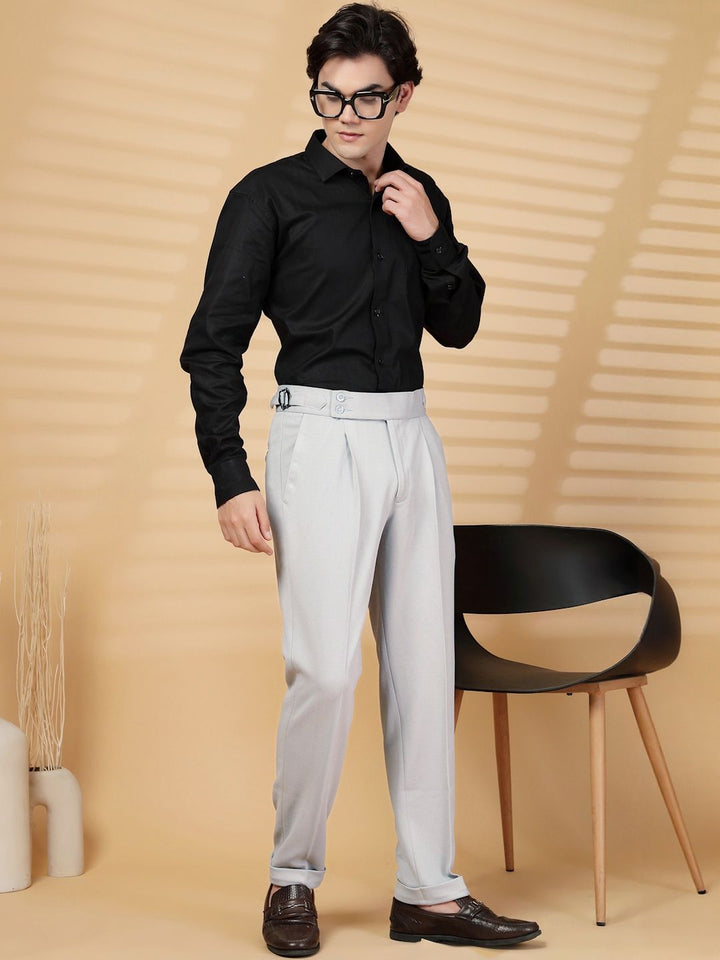 KLOTTHE Men Grey Lycra Formal Formal Trousers