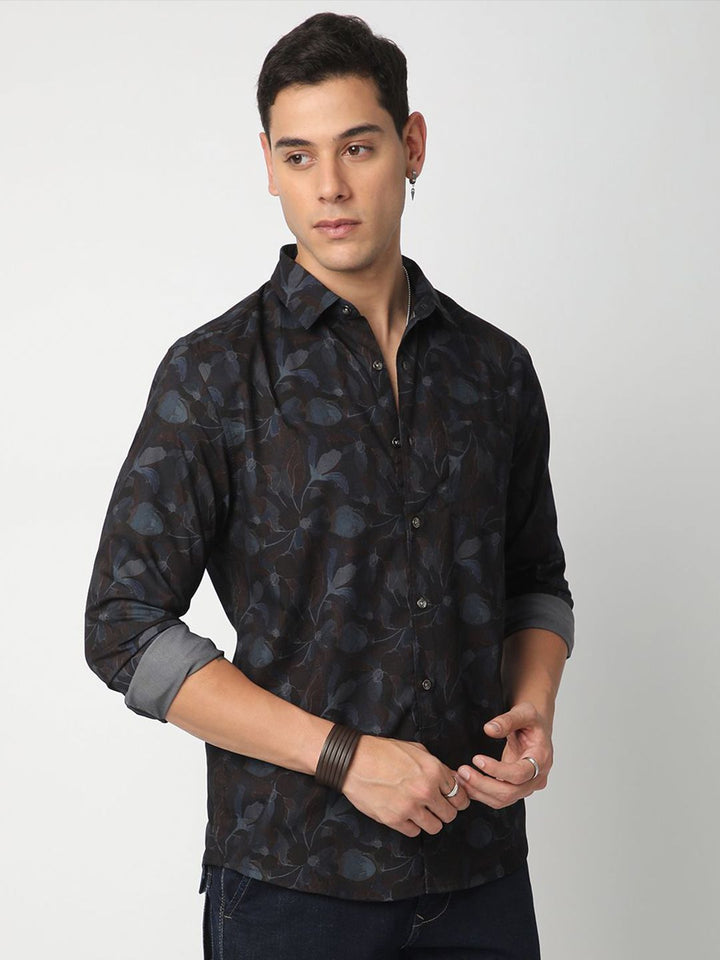 VASTRADO Men Classic Spread Collar Floral Printed Cotton Slim Fit Casual Shirt