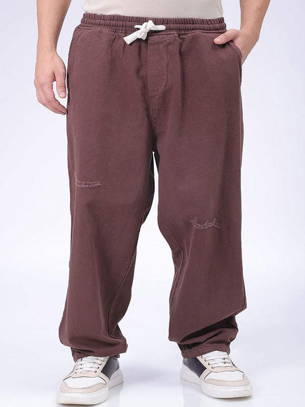 The Indian Garage Co Men Baggy Fit Cotton Elasticated Waist Jeans