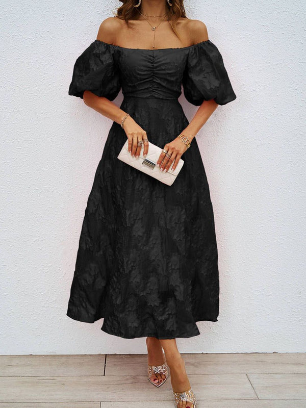 all about you Women Self Design Off-Shoulder Flared Sleeve Fit & Flare Midi Dress