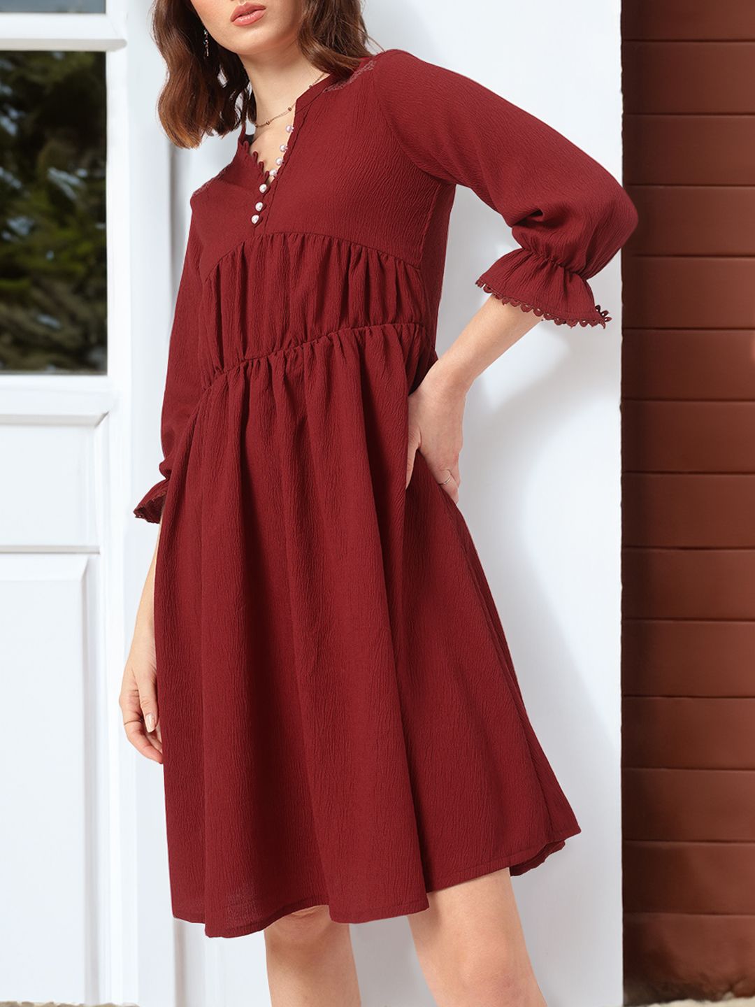 DressBerry Radiant Reflections Crinkled Bell Sleeve A-line Dress