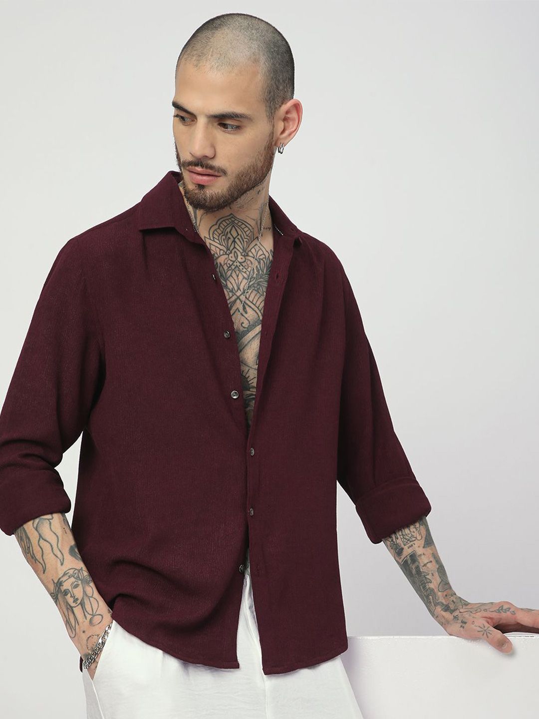 VASTRADO Men Classic Fit Spread Collar Solid Cotton Casual Shirt