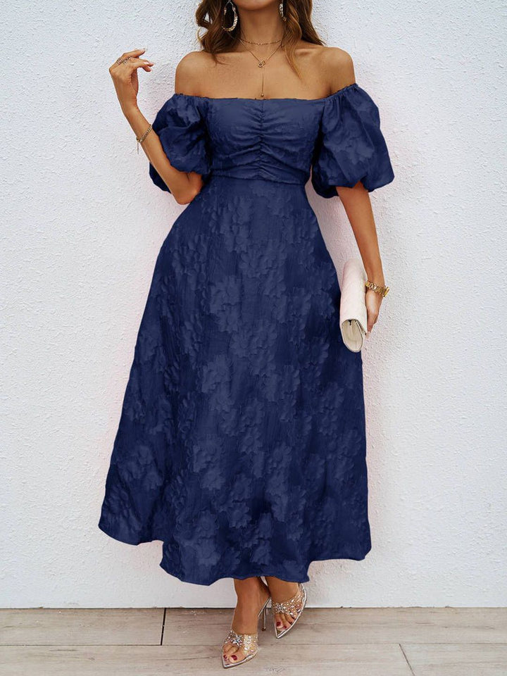 all about you  Women Solid Self Design Off-Shoulder Fit & Flare Midi Dress