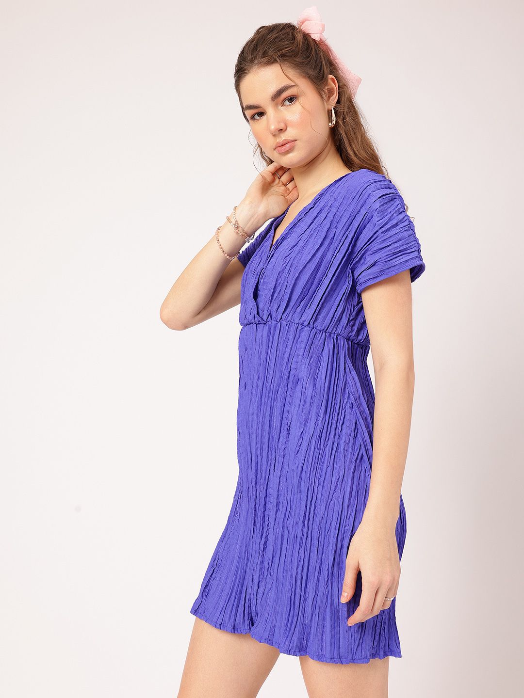DressBerry Parisian Chic Crinkled Cut-Out A-Line Mini Dress