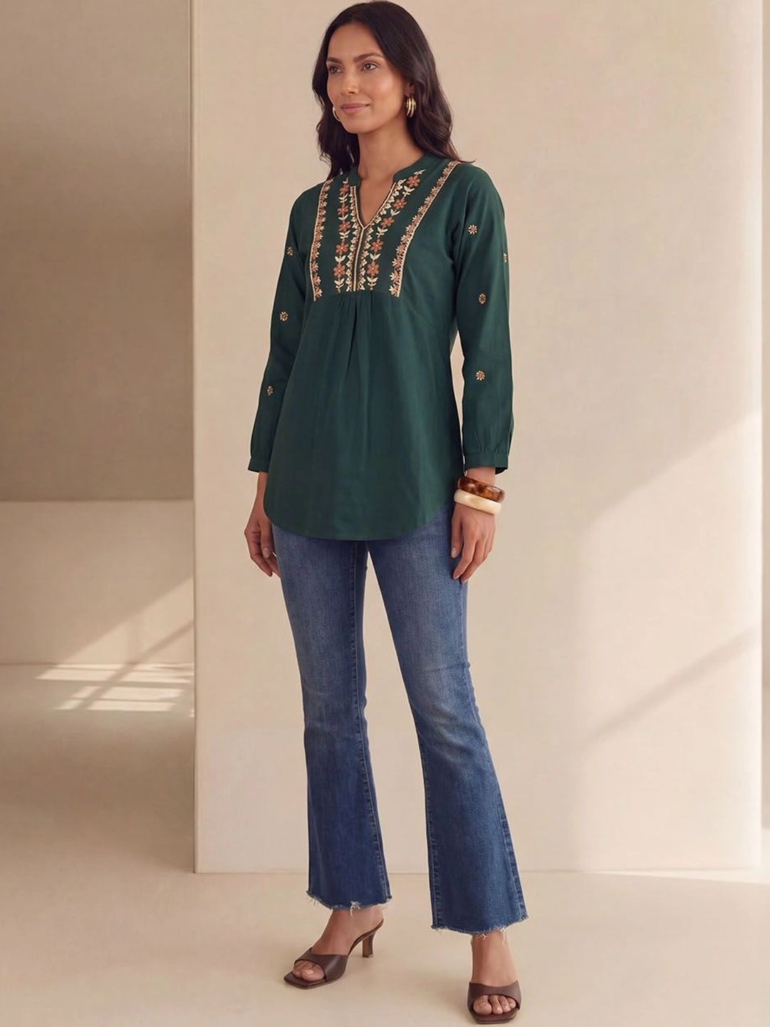 House of Chikankari Floral Embroidered Ethnic Cotton Top