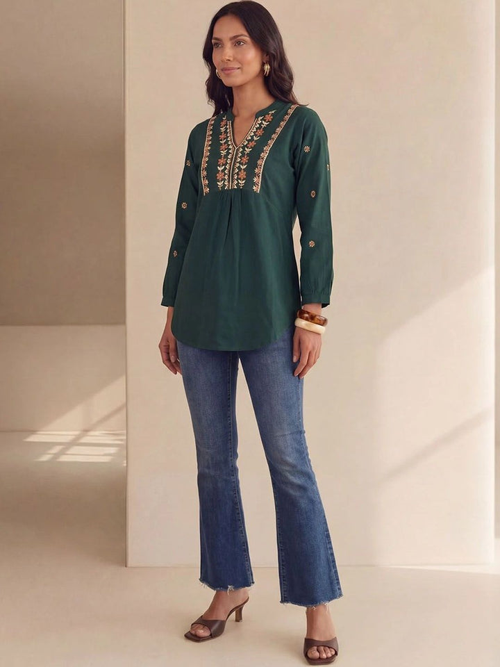 House of Chikankari Floral Embroidered Ethnic Cotton Top