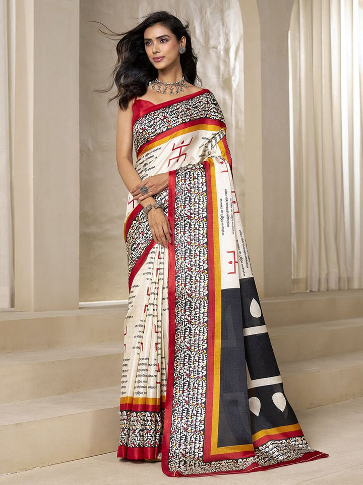 KALINI Typography Digital Printed Saree with Blouse Piece