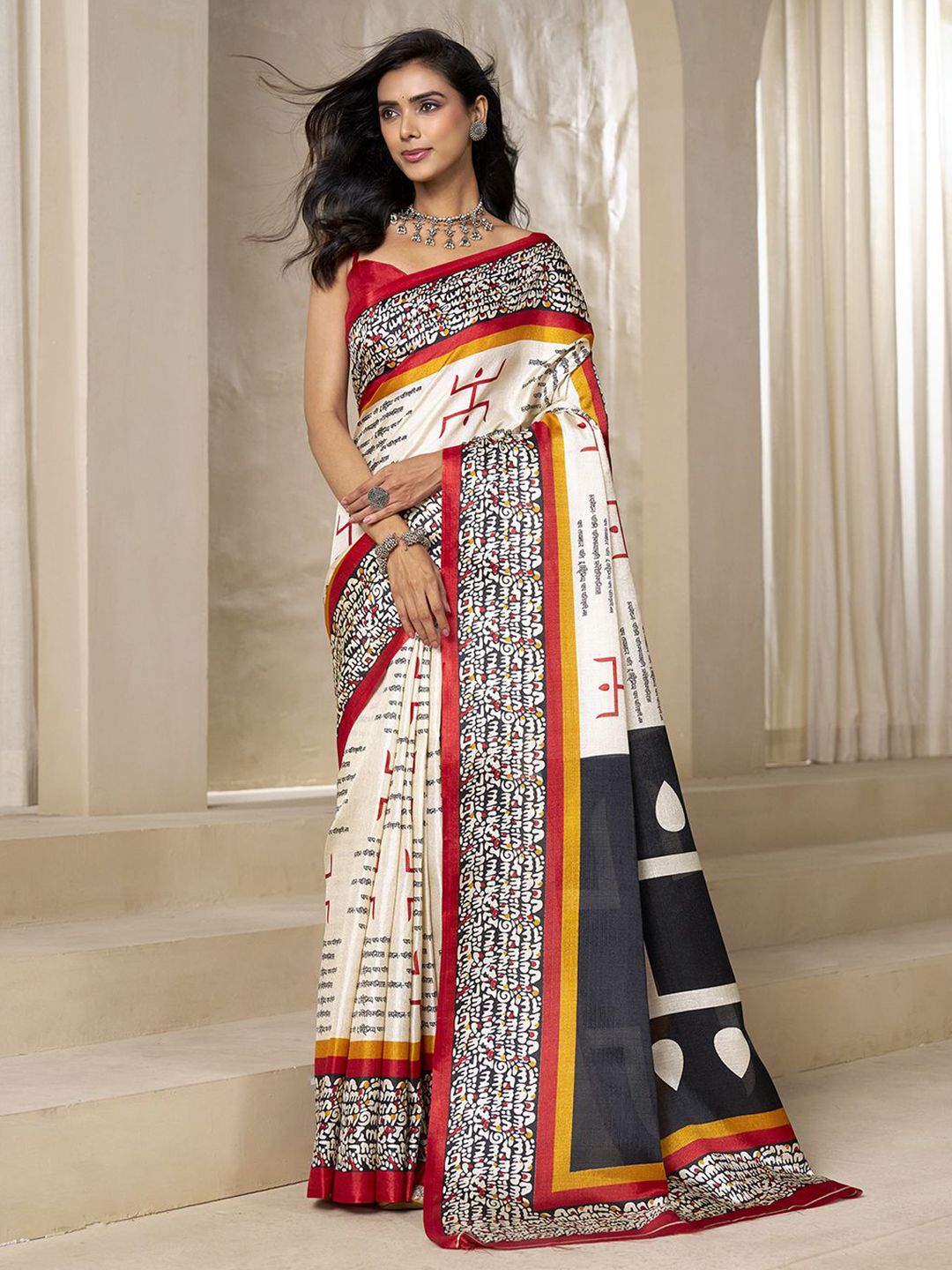 KALINI Typography Digital Printed Saree with Blouse Piece