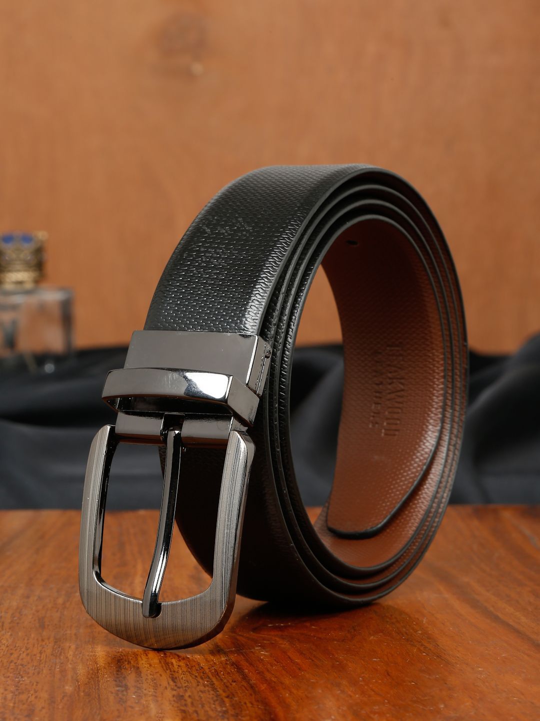 Teakwood Leathers Men Textured Leather Reversible Formal Belt