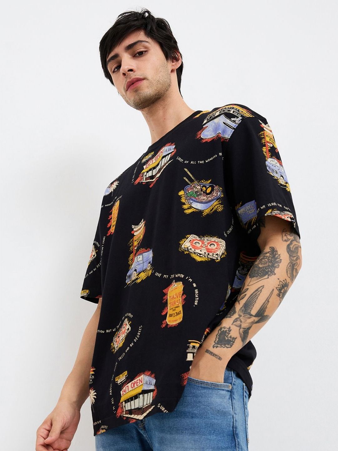 SPYKAR Men Conversational Printed Round Neck Cotton Relaxed Fit T-shirt