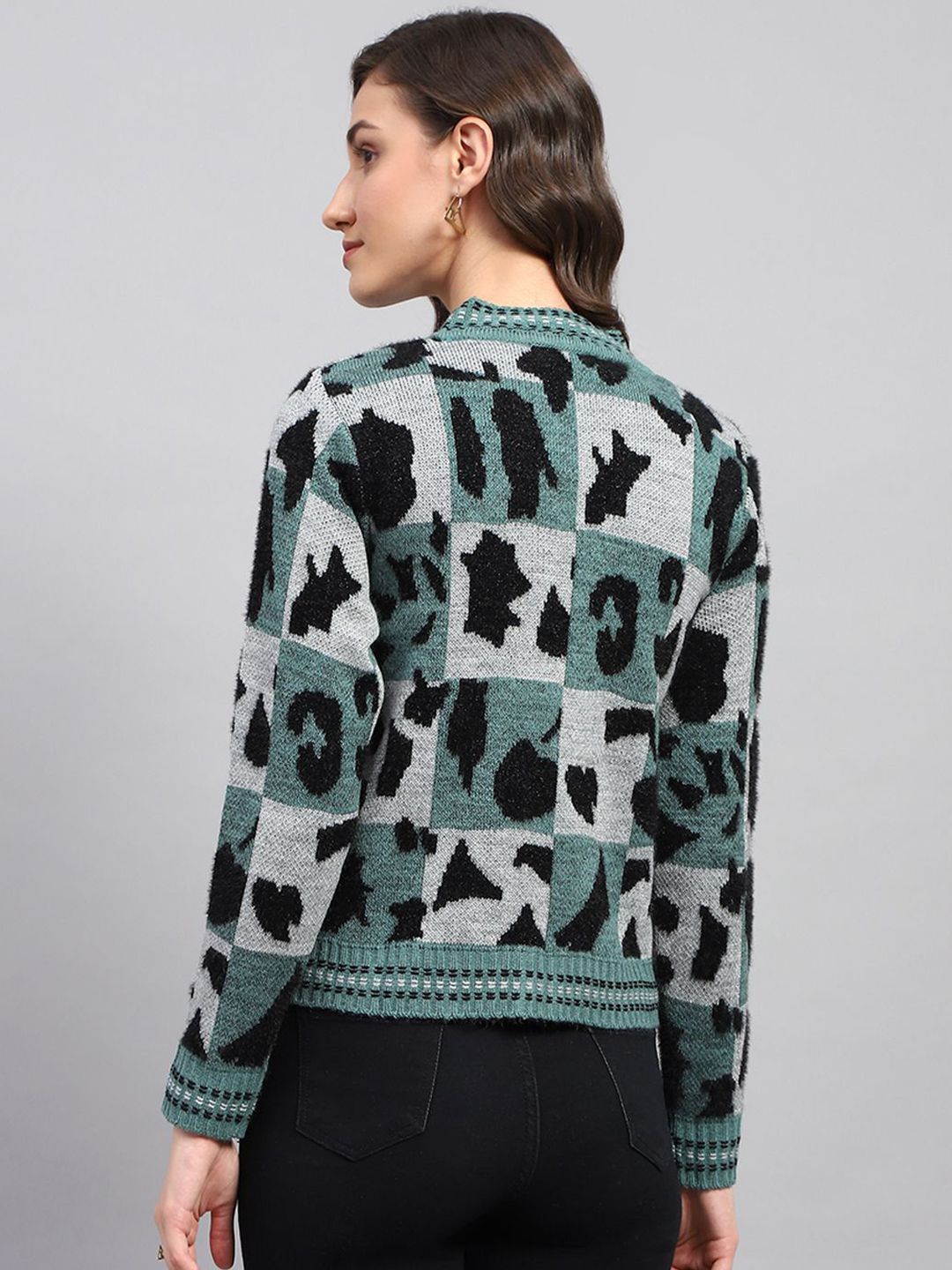 Monte Carlo Women Printed Woollen Longline Cardigan