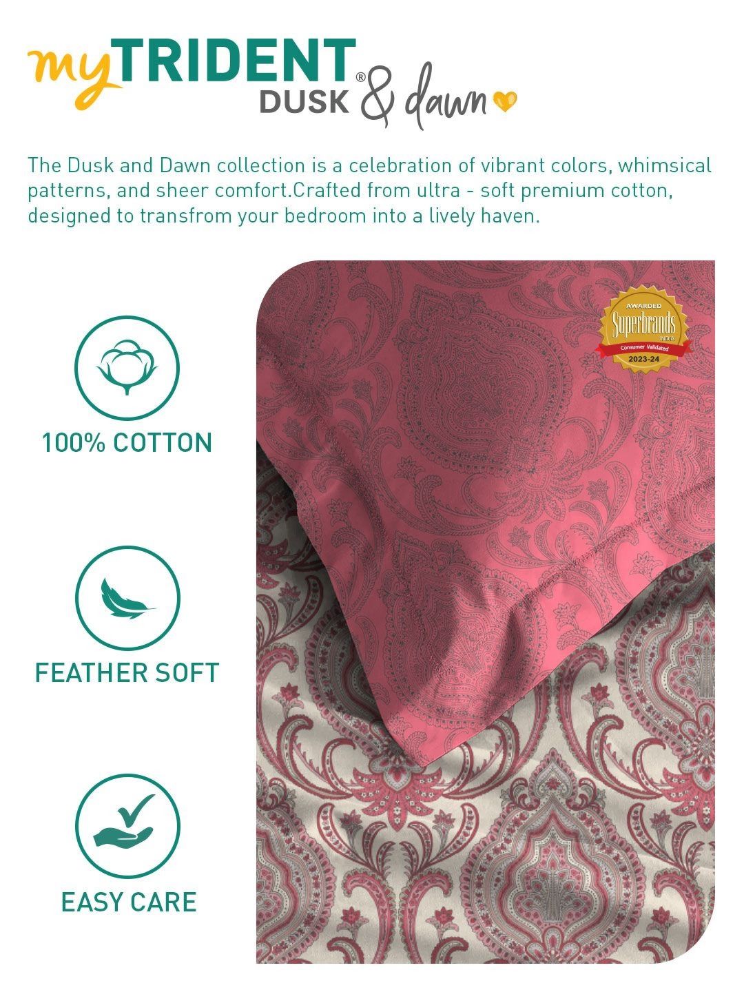 MYTRIDENT Ornate Red Dusk & Dawn Flat 144TC Queen Cotton Bedsheet Set
