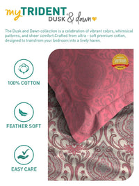 MYTRIDENT Ornate Red Dusk & Dawn Flat 144TC Queen Cotton Bedsheet Set