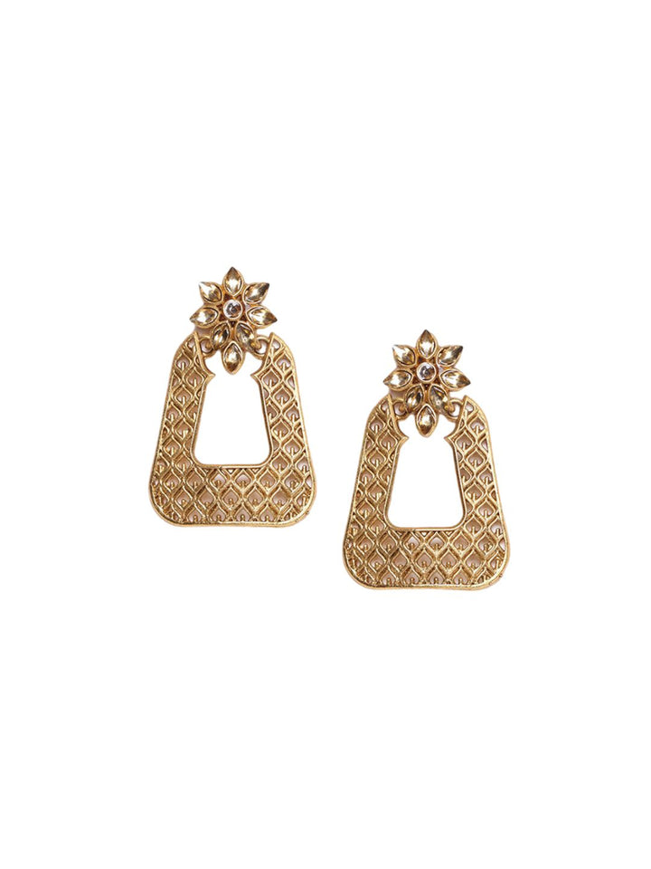 PANASH 22Ct Gold Plated Cubic Zirconia Studded Drop Earrings