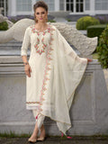 Varanga Floral Yoke Design Thread Work Straight Kurta With Dhoti Pants & Dupatta