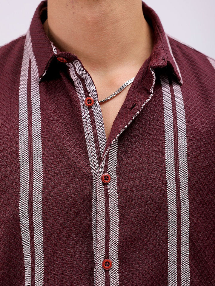 The Indian Garage Co Men Relaxed Fit Striped Dobby Textured Resortwear Shirt