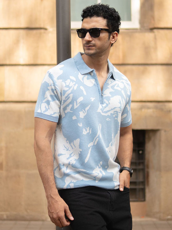 Powerlook Abstract Printed Polo Collar Pure Cotton T-shirt
