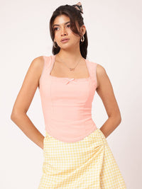 DressBerry Petal Kiss Lace-Trim Corset-Like Paneled Top
