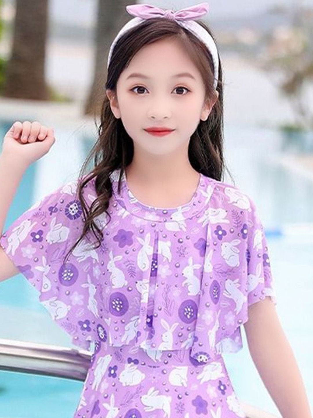 YK Girls Printed Swim Dress