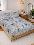 Myntra Elegant Homes Grey Floral 300 TC King Double Bedsheet dengan 2 Sarung Bantal