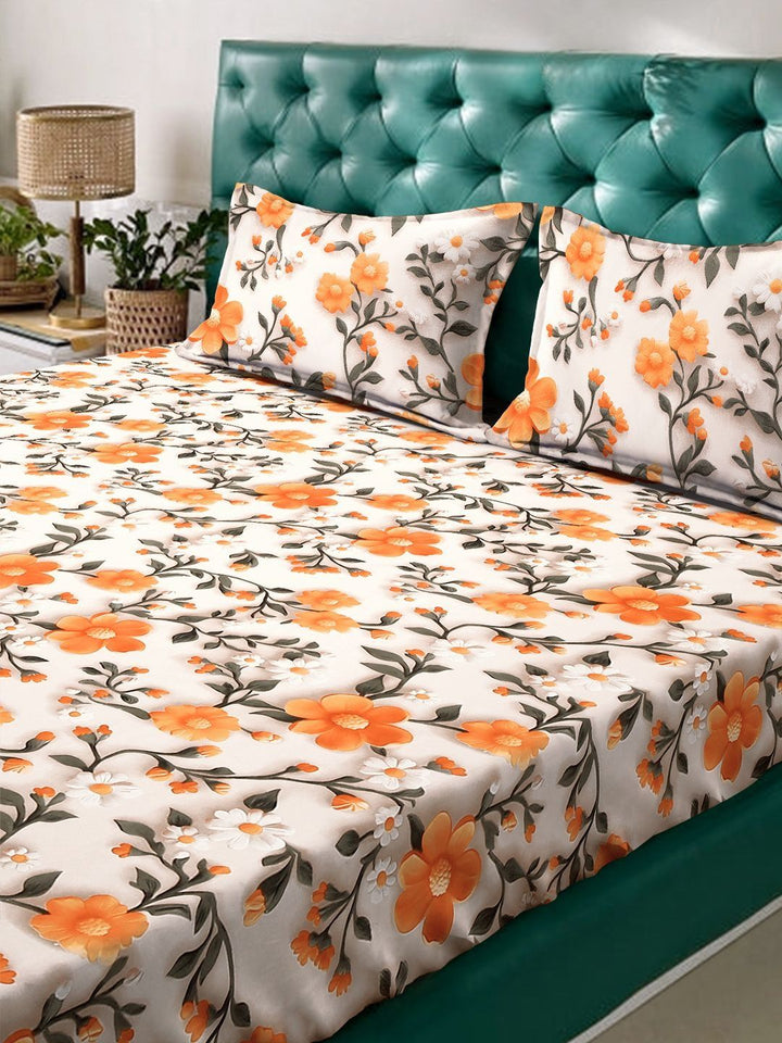Myntra Elegant Cream Floral Printed Dilengkapi 300 TC King 7D Cadar & 2 Sarung Bantal