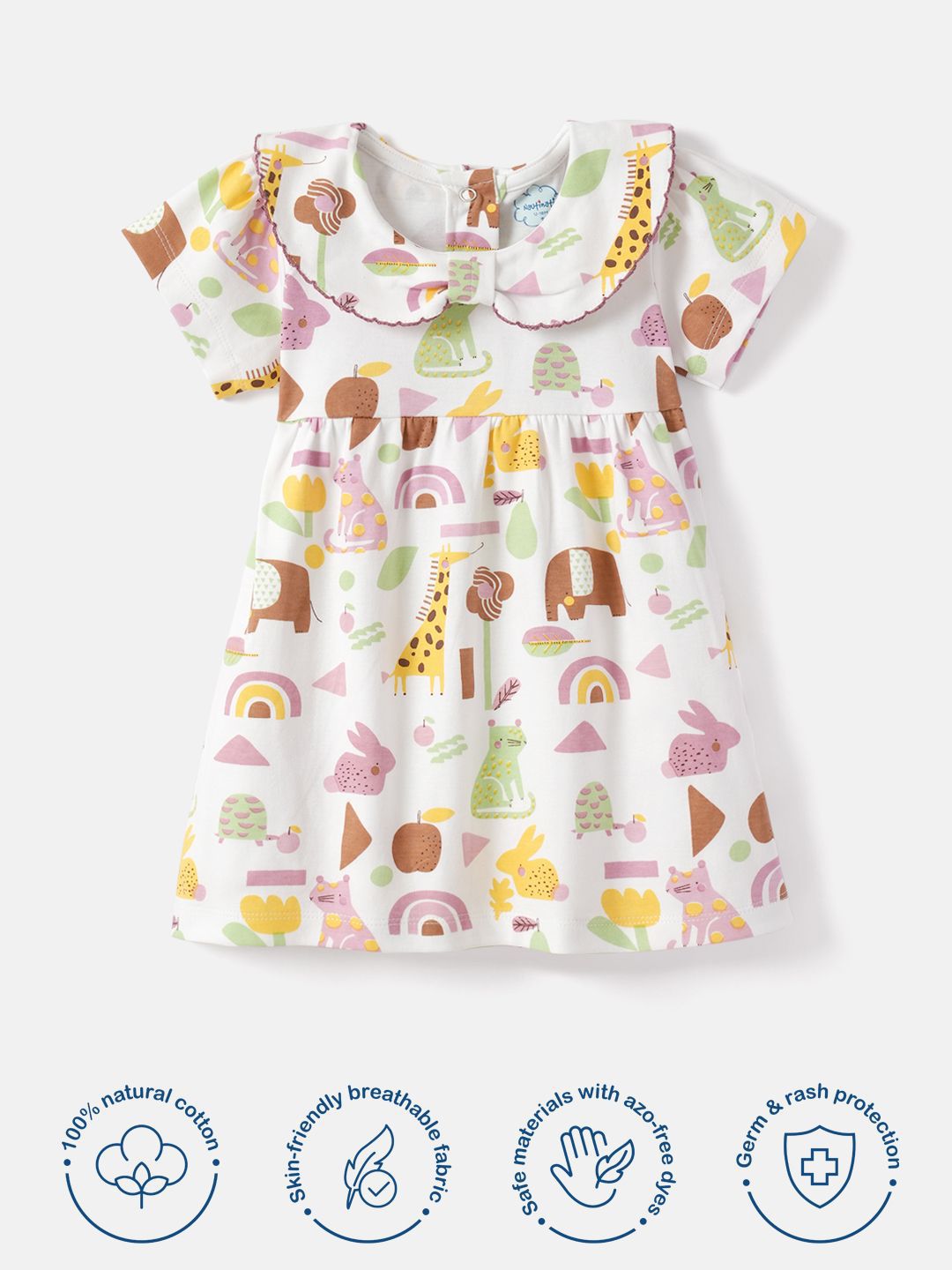 Nauti Nati Girls Graphic Printed Peter Pan Collar Cotton A-Line Dress