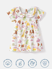 Nauti Nati Girls Graphic Printed Peter Pan Collar Cotton A-Line Dress