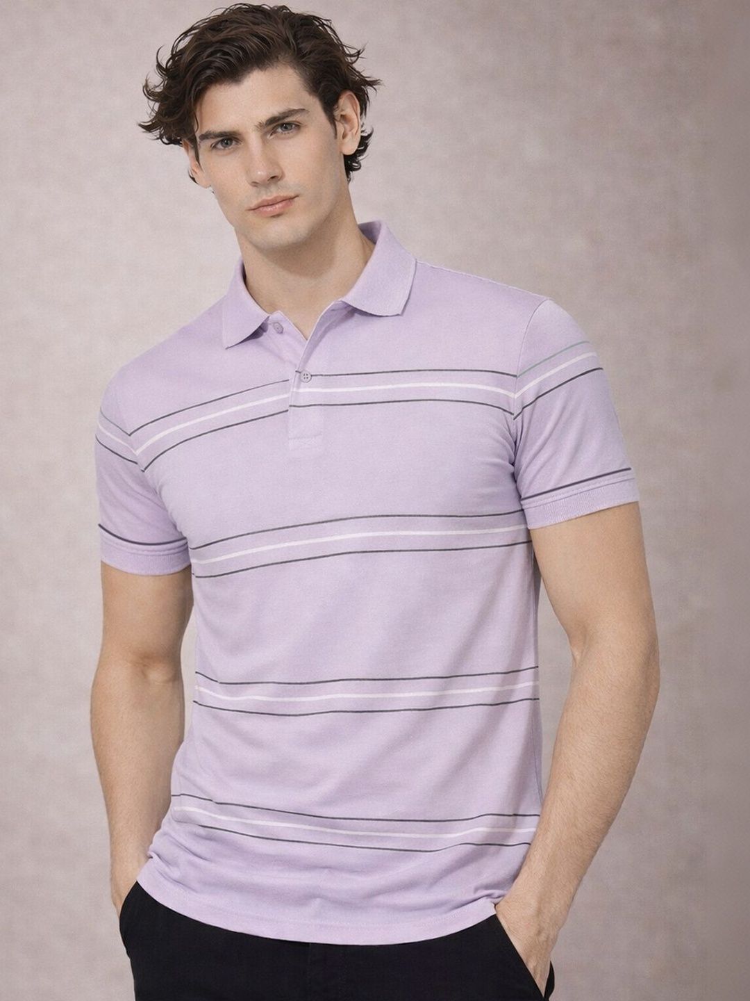 Baju-T Kolar Polo Berjalur ADRO Lelaki
