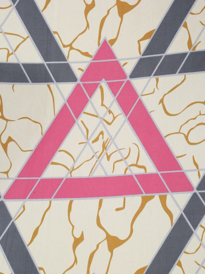 Myntra Elegant Homes White & Pink Geometric 300 TC King Cadar dengan 2 Sarung Bantal