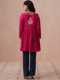 Kurta Kerja Benang Sulam Bunga Rumah Wanita Chikankari