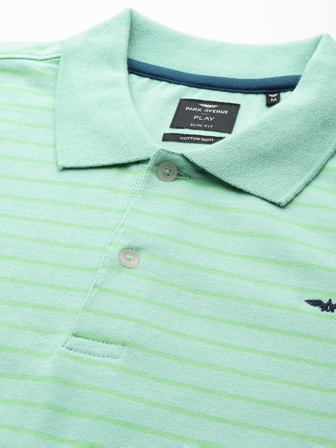 Park Avenue Men Striped Polo Collar Slim Fit T-shirt