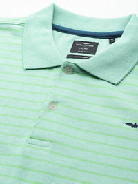 Park Avenue Men Striped Polo Collar Slim Fit T-shirt
