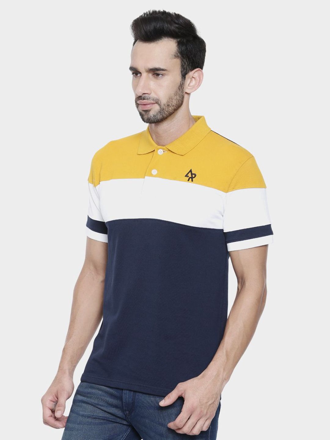 ADRO Lelaki Colourblocked Polo Collar Cotton T-shirt