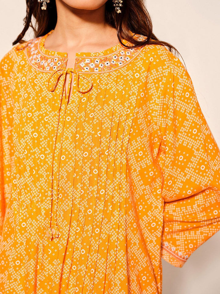 Global Desi Women Ethnic Printed Tie-Up Neck Top