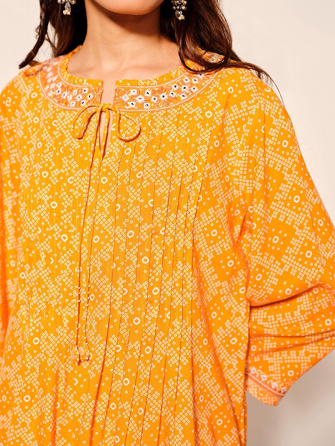 Global Desi Women Ethnic Printed Tie-Up Neck Top