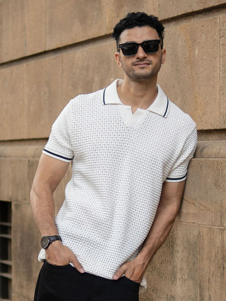 Powerlook Men Self Design Polo Collar Cotton T-shirt
