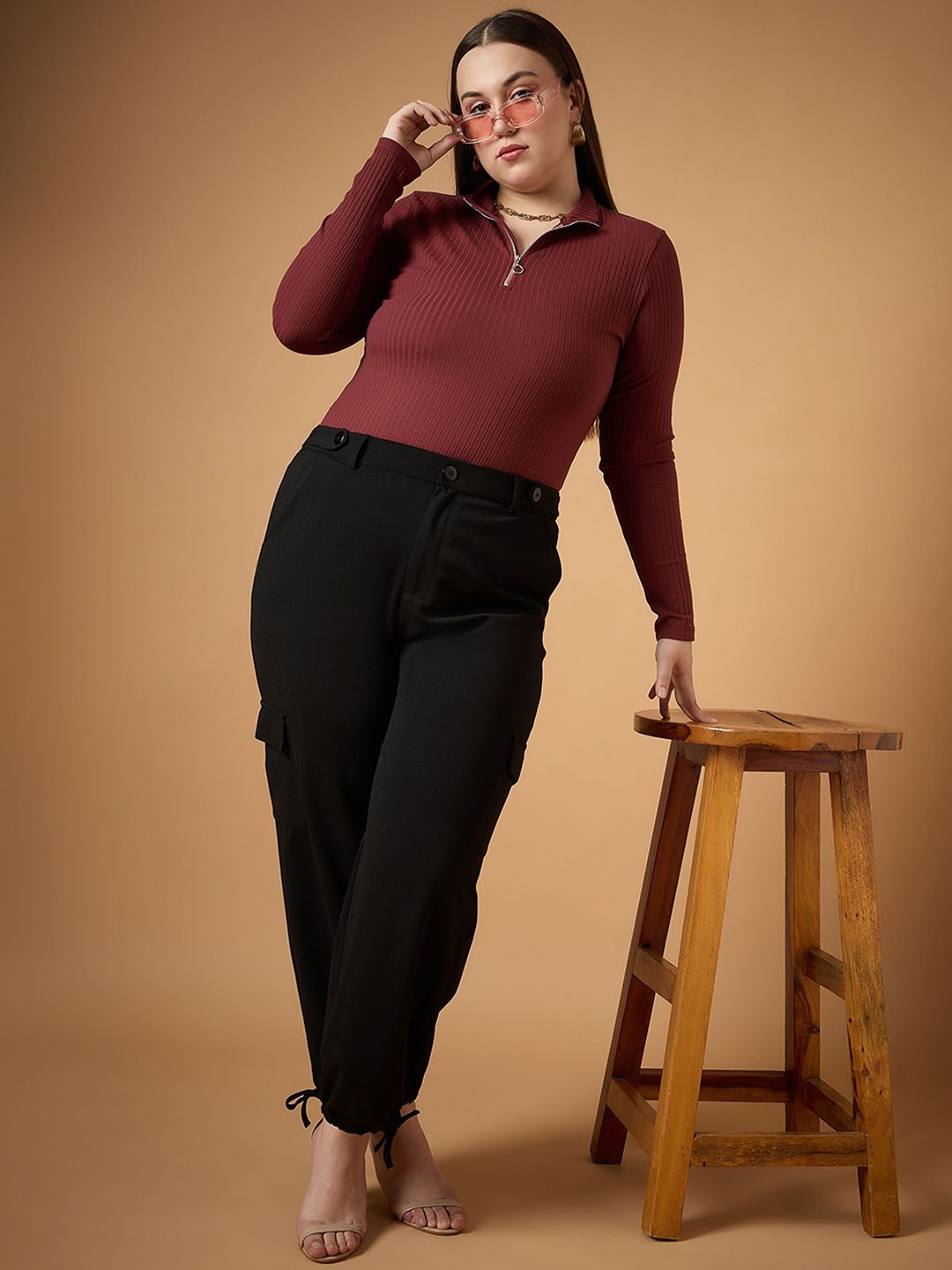 SASSAFRAS Curve Women Straight Fit High-Rise Cargos Trousers
