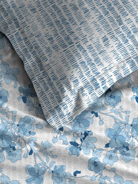 TRIDENT Shabnam Blue Celebration Flat 144TC Queen Cotton Bedsheet Set
