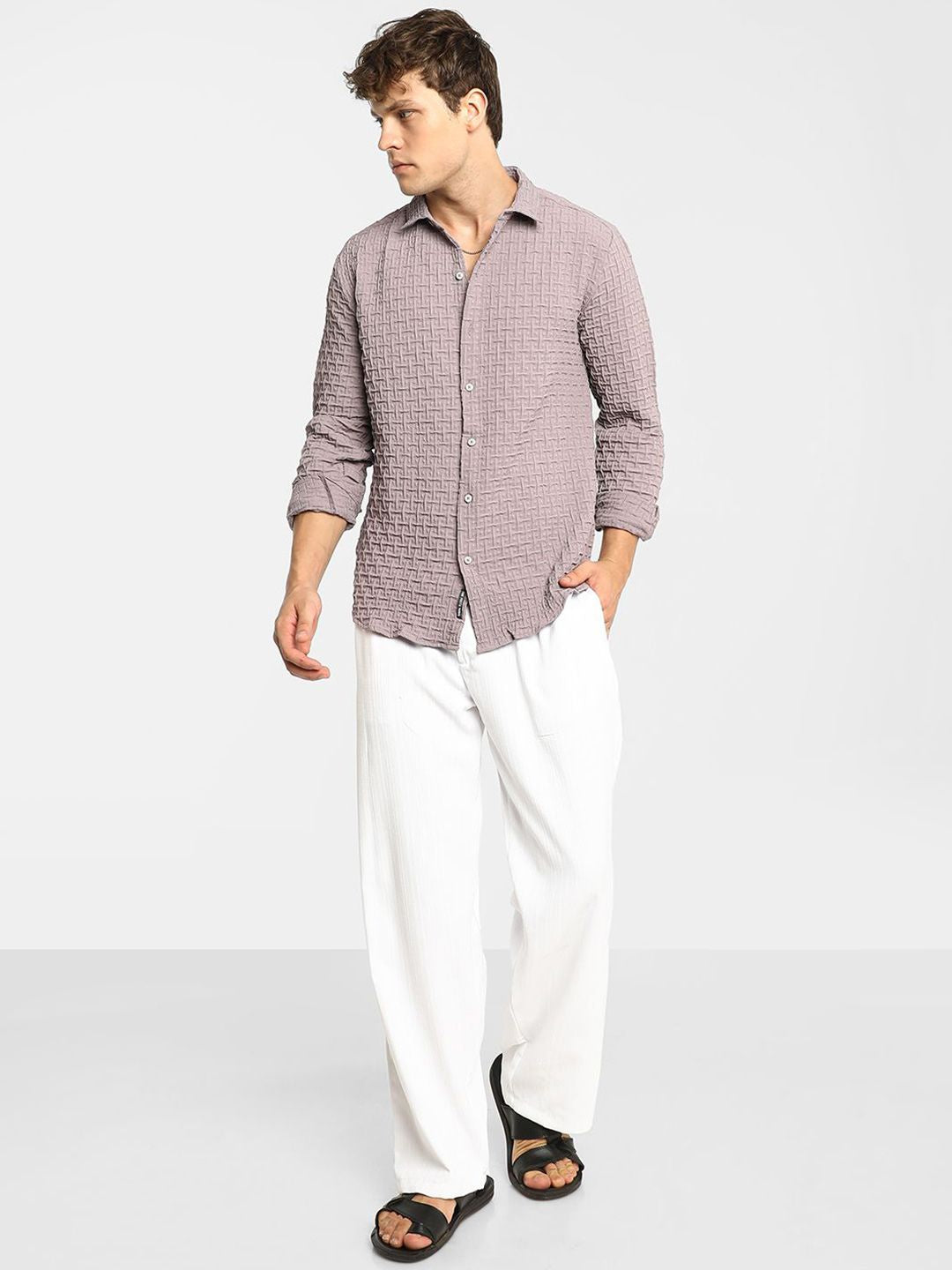 Campus Sutra Men Comfort Spread Collar Textured Polycotton Casual Shirt