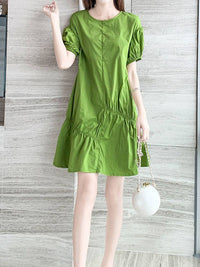 DressBerry Women Puff Sleeve Cotton A-Line Dress