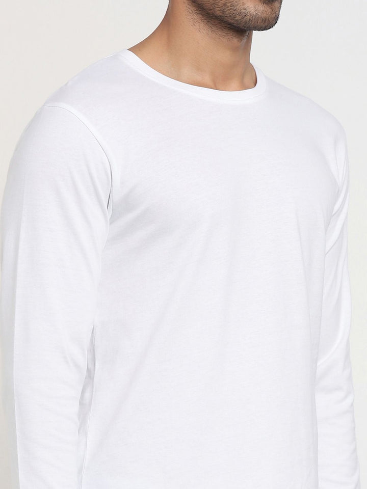 Bewakoof Men White Solid Full Sleeve T-shirt