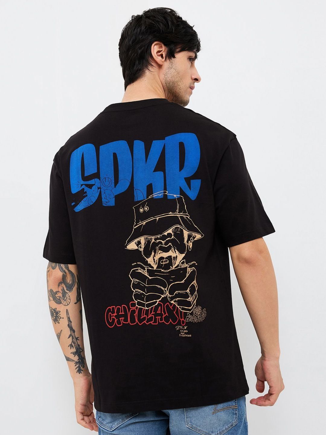 SPYKAR Men Typography Printed Round Neck Cotton Relaxed Fit T-shirt