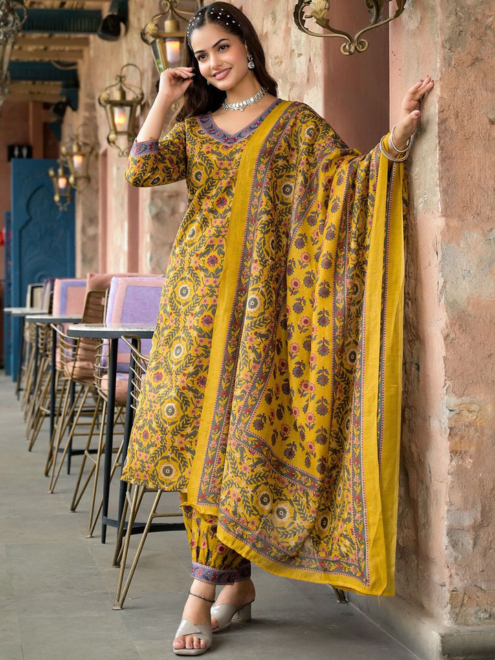 KALINI Floral Printed Straight Kurta with Salwar & Dupatta