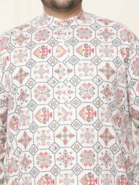 SOJANYA PLUS Ethnic Motifs Printed Band Collar Straight Cotton Linen Kurta