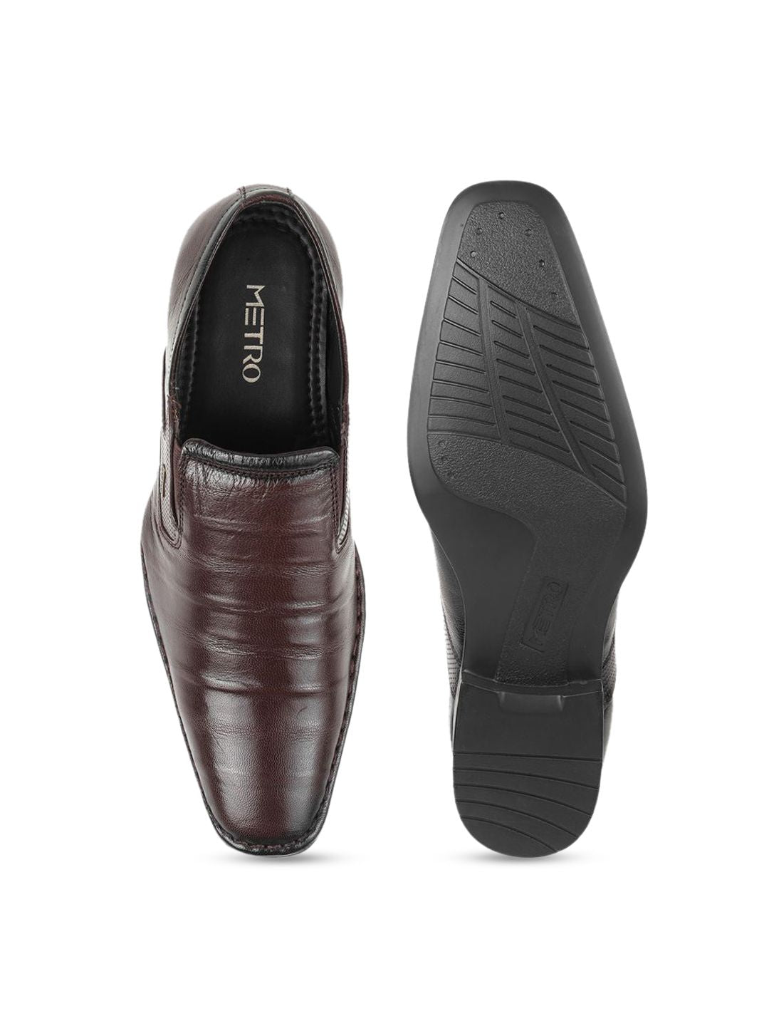Metro Men Leather Round Toe Formal Slip-Ons