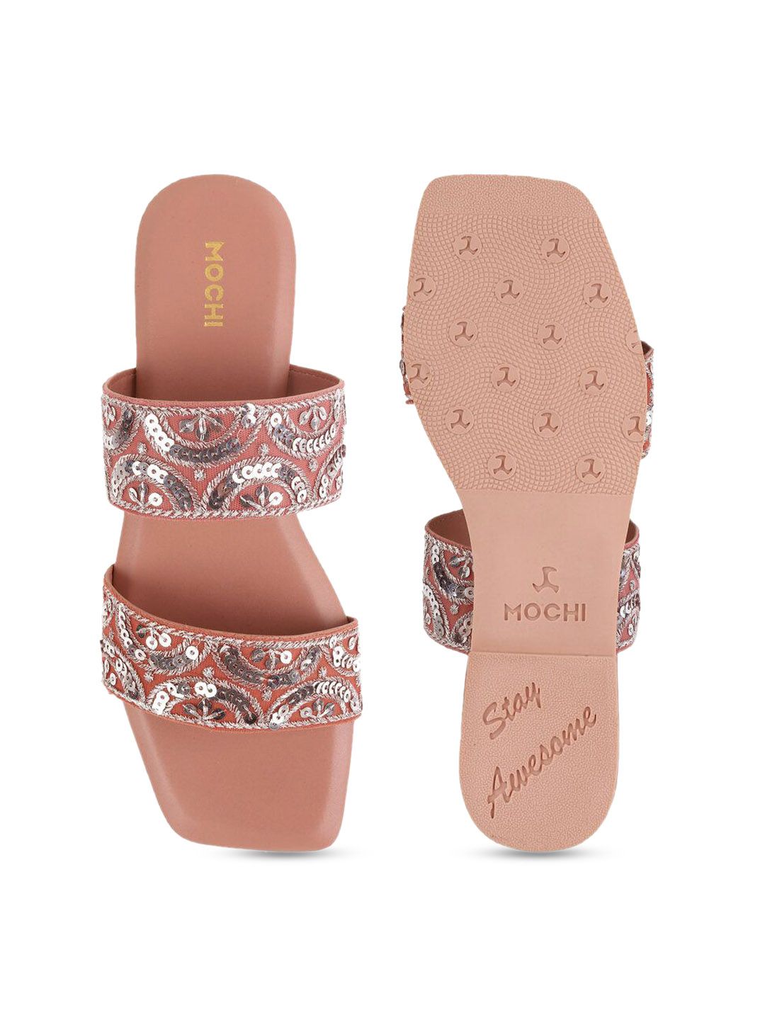 Mochi Women Embellished Open Toe Flats