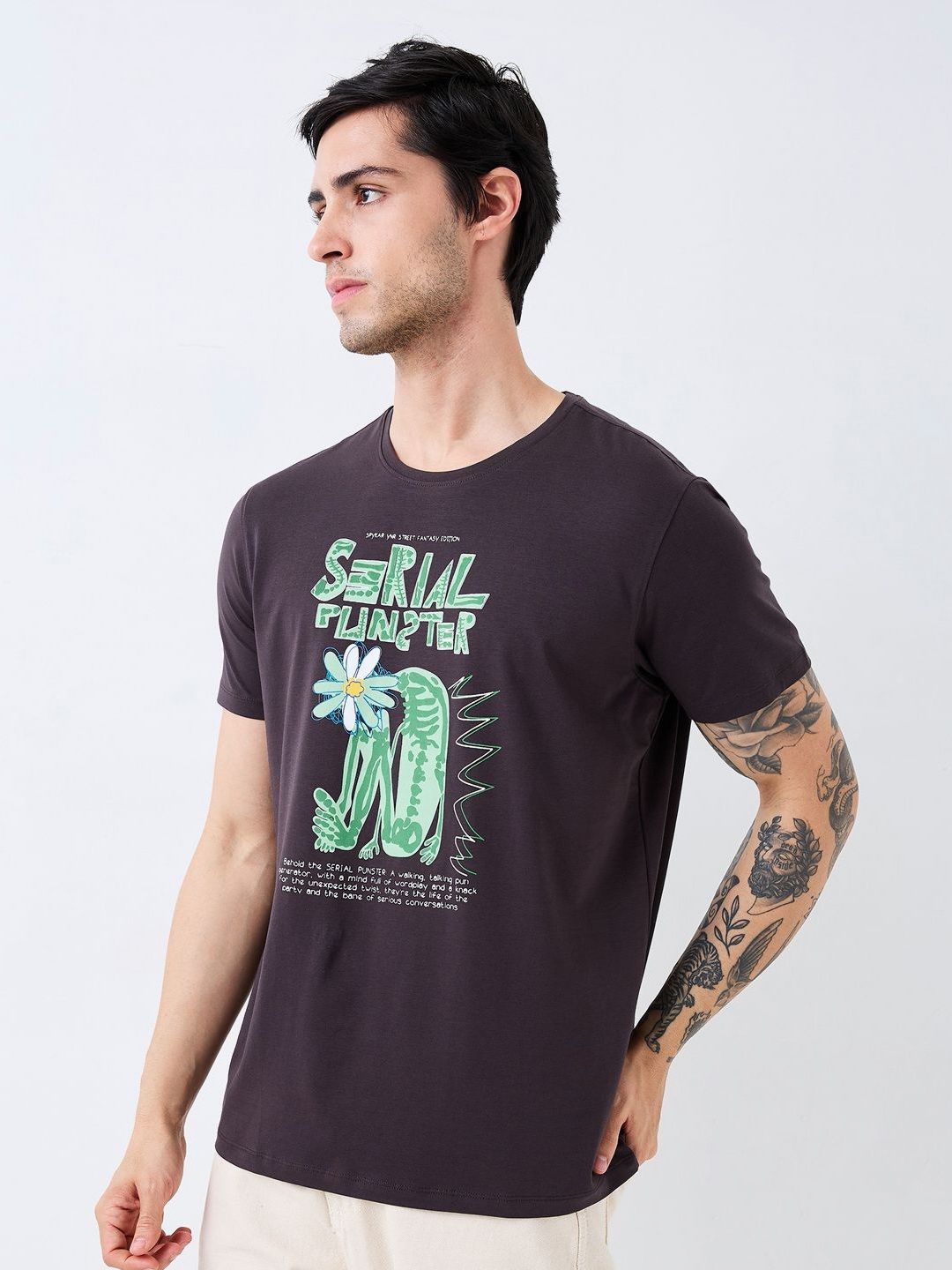SPYKAR Men Graphic Printed Round Neck Cotton Slim Fit T-shirt